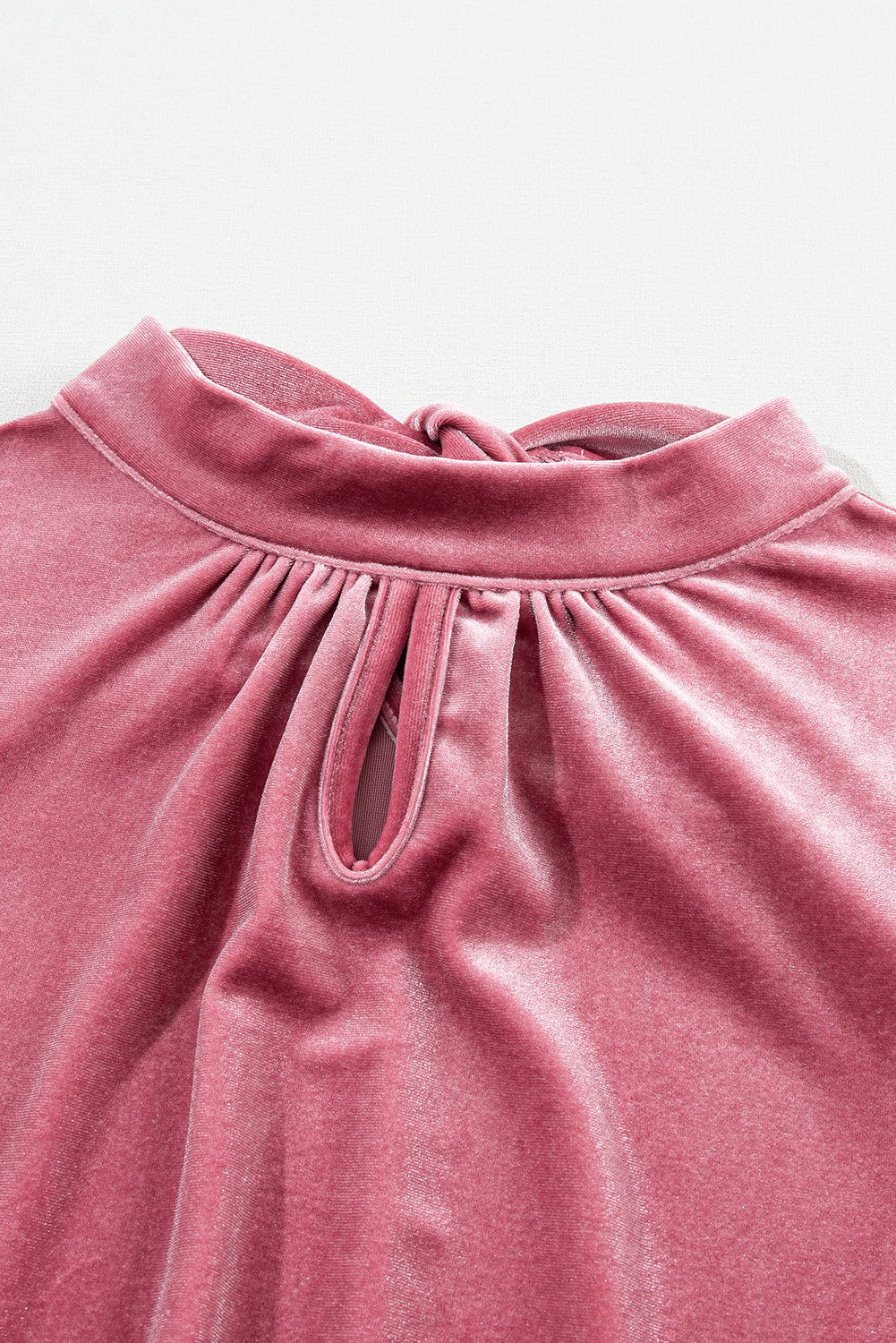 Peach Blossom Fiery Mock Neck Puff Sleeve Velvet Blouse - LA Grand