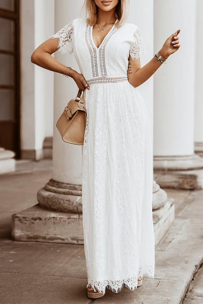 White Blue Fill Your Heart Lace Maxi Dress - LA Grand