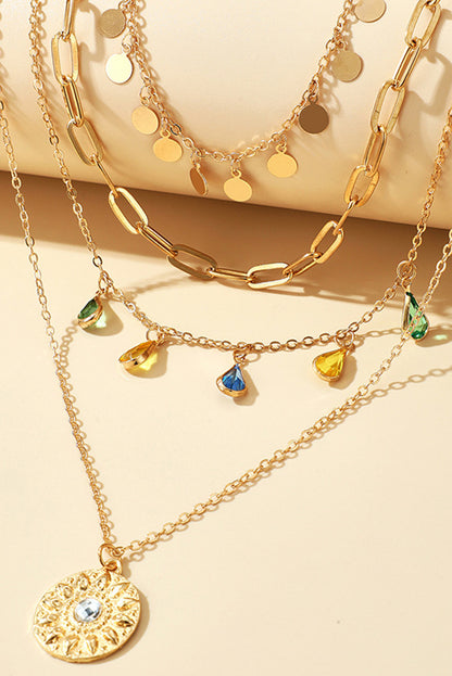 Gold Boho Water Drop Colorful Crystal Pendant Necklace - LA Grand