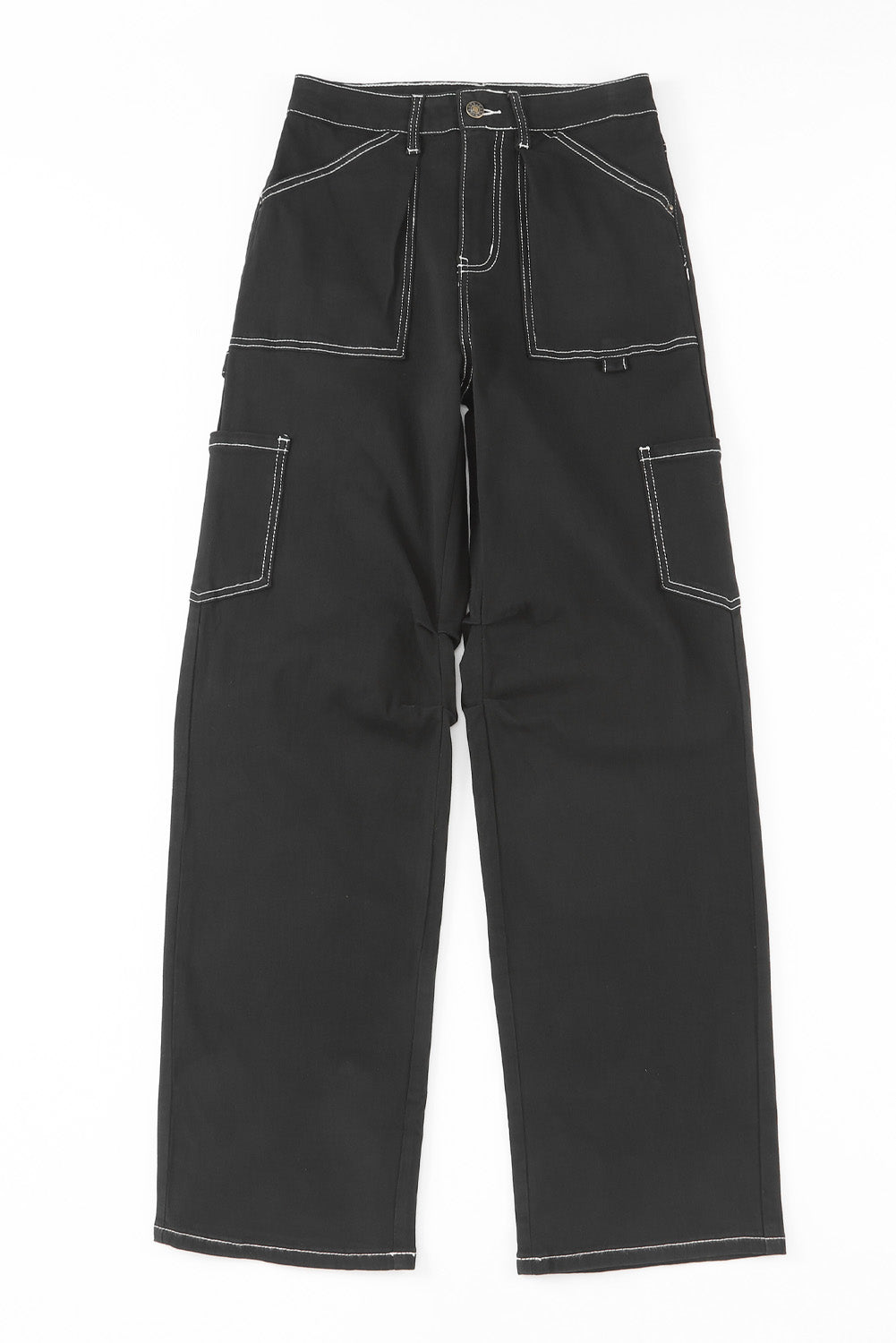 Black High Waist Straight Leg Cargo Pants with Pockets - LA Grand