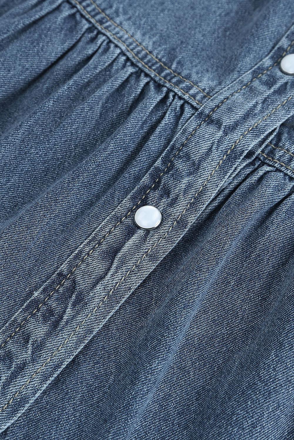 Frayed Pocket Button-Front Denim Mini Dress - LA Grand