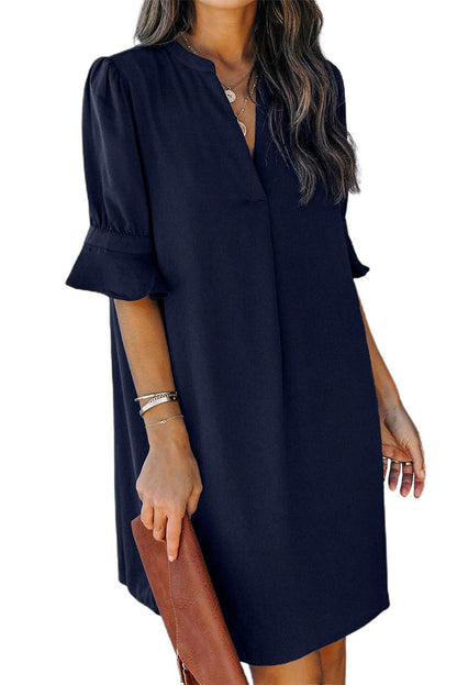 Obsidian Opulence Ruffled Sleeve Shift Dress - LA Grand