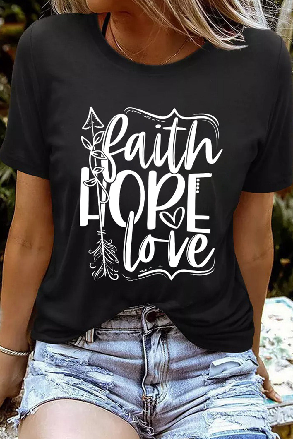 Black Faith Hope Love Graphic T Shirt - LA Grand