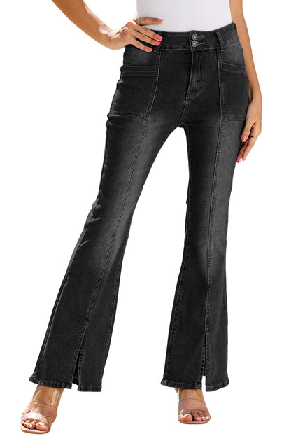 Black Exposed Seam Split Flare Jeans - LA Grand