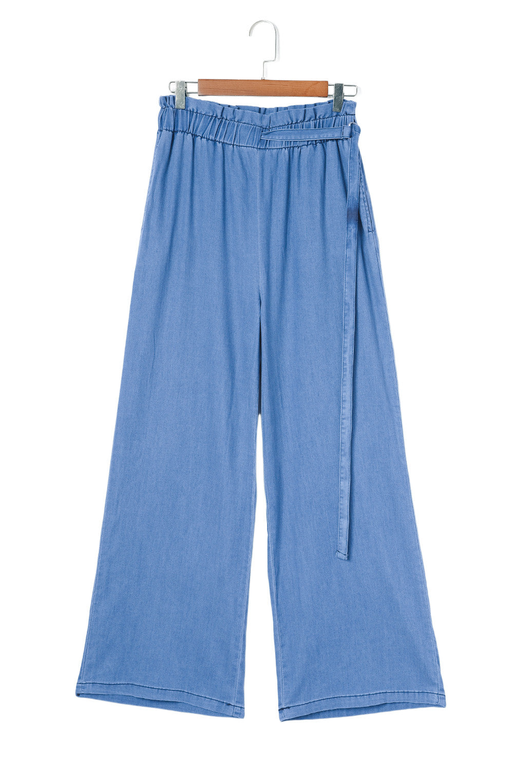 Sky Blue High Waist Pocketed Wide Leg Tencel Jeans - LA Grand