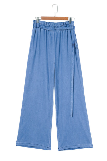 Sky Blue High Waist Pocketed Wide Leg Tencel Jeans - LA Grand