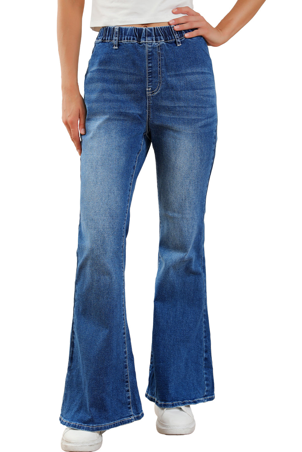 Blue Elastic High Waist Flare Jeans - LA Grand