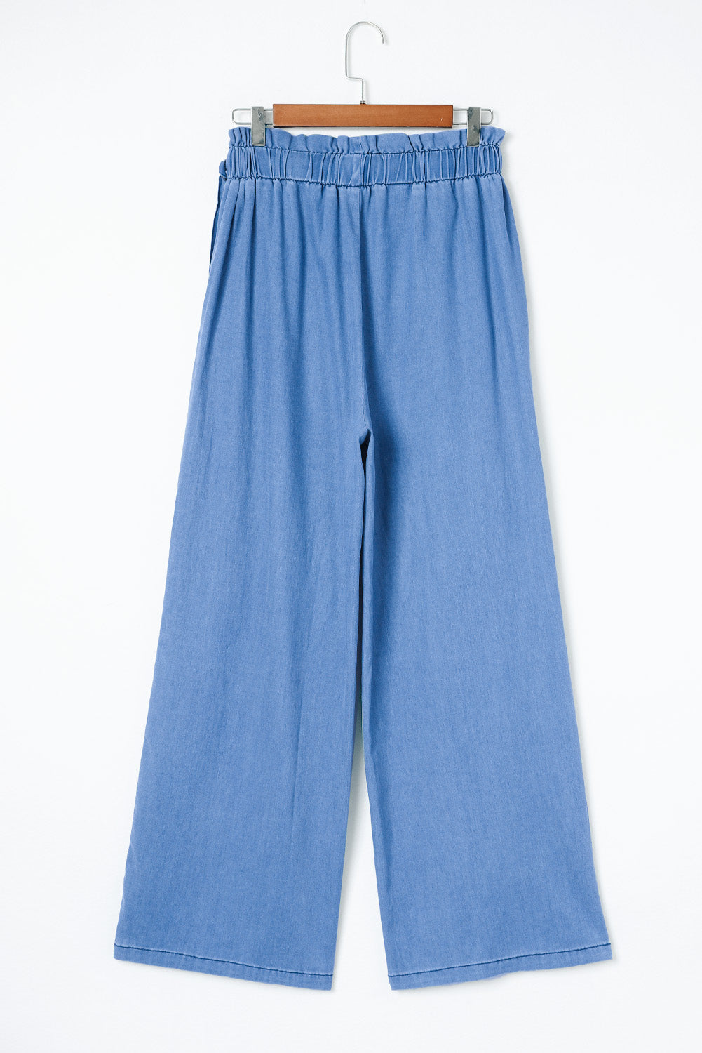 Sky Blue High Waist Pocketed Wide Leg Tencel Jeans - LA Grand