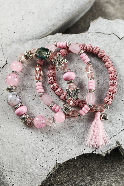 Light Pink Butterfly Beaded Tassel Multi-layered Bracelet - LA Grand