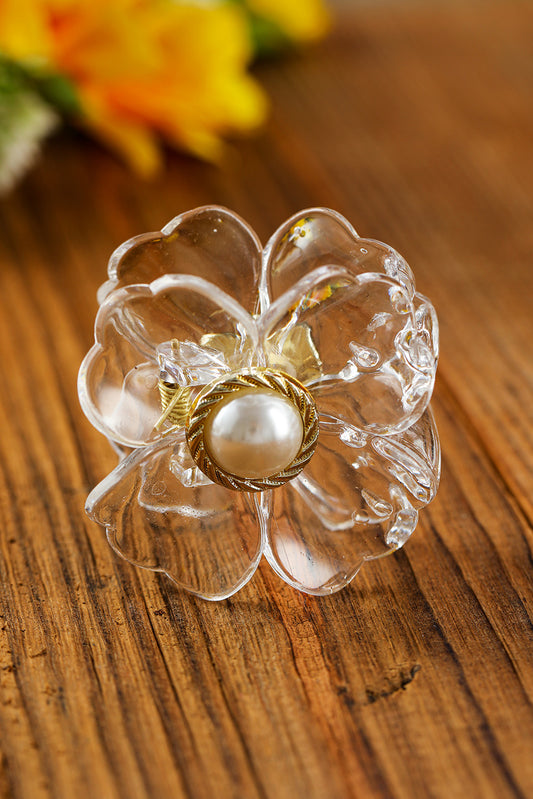 White Flower Shape Pearl Inlay Small Hair Claw Clip - LA Grand