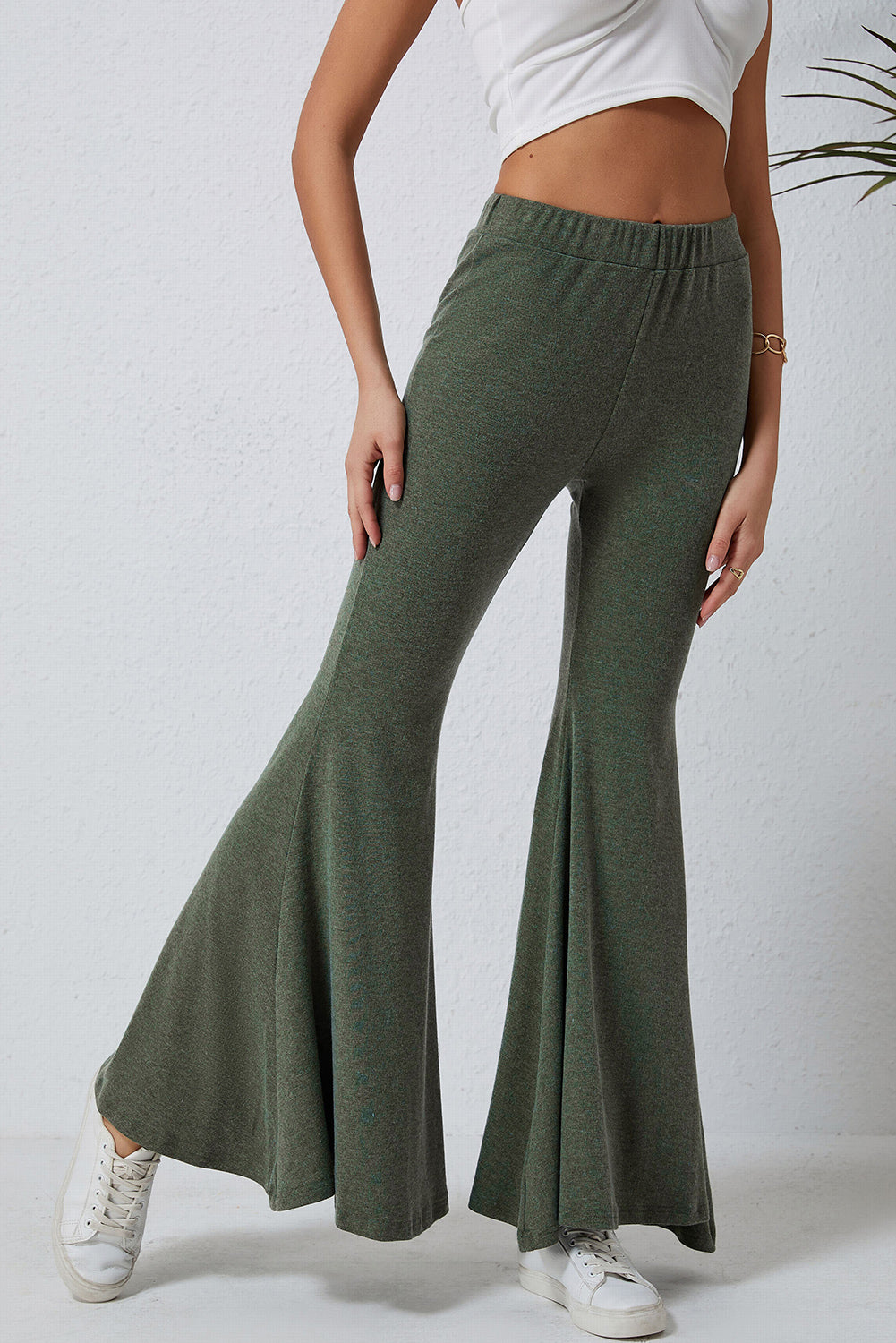 Green High Waist Fit and Flare Pants - LA Grand