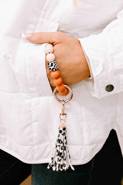 Multicolor Silicone Beads Bracelet Leopard Tassel Keyring - LA Grand