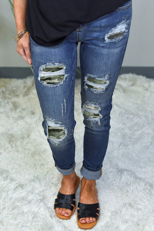 Camo Patch Destroyed Skinny Jeans - LA Grand