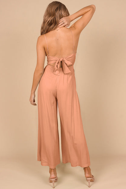 Green Spaghetti Straps Backless Knot Wide-Leg Jumpsuit - LA Grand