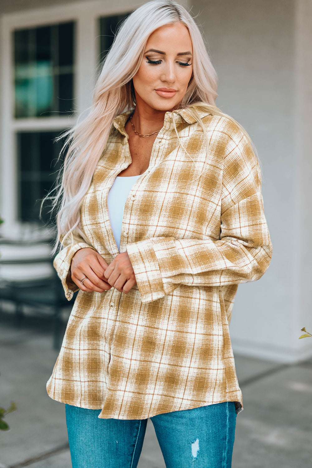 Buttoned Turn Down Collar Plaid Shirt - LA Grand