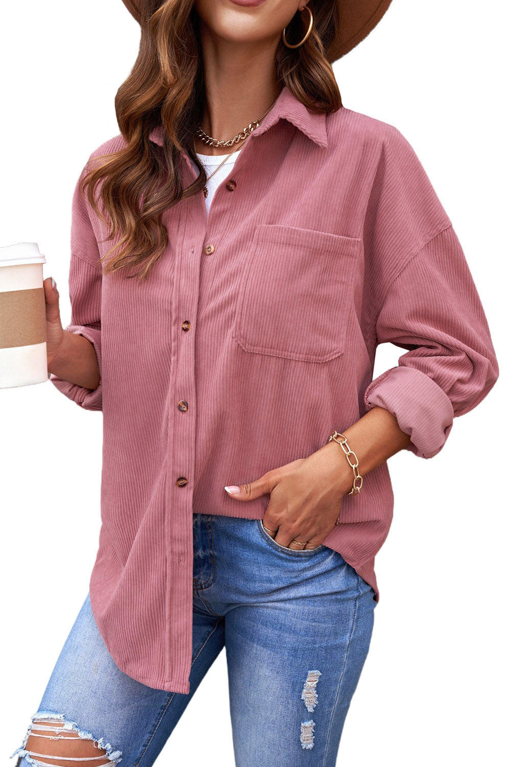 Brown Corduroy Button Pocket Shirt - LA Grand