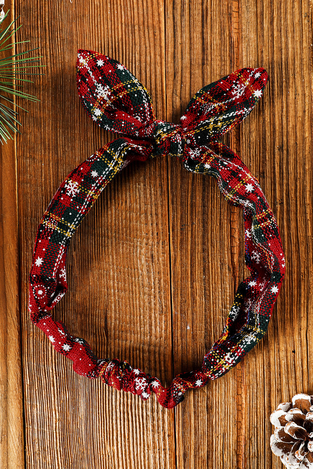 Blackish Green Christmas Plaid Snowflake Print Bow Hair Tie - LA Grand