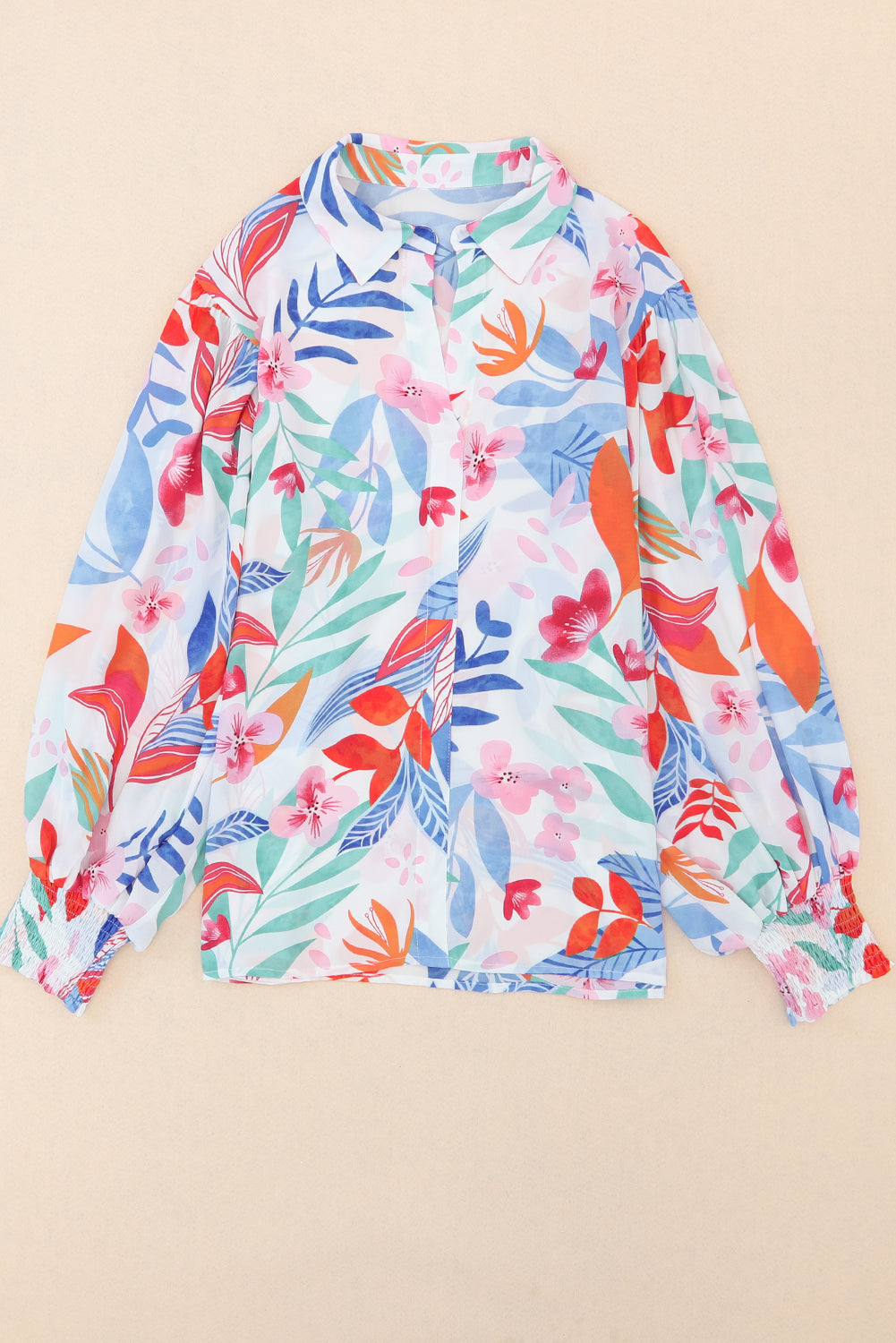 Multicolor Vibrant Floral Printed Billowy Sleeve Shirt - LA Grand