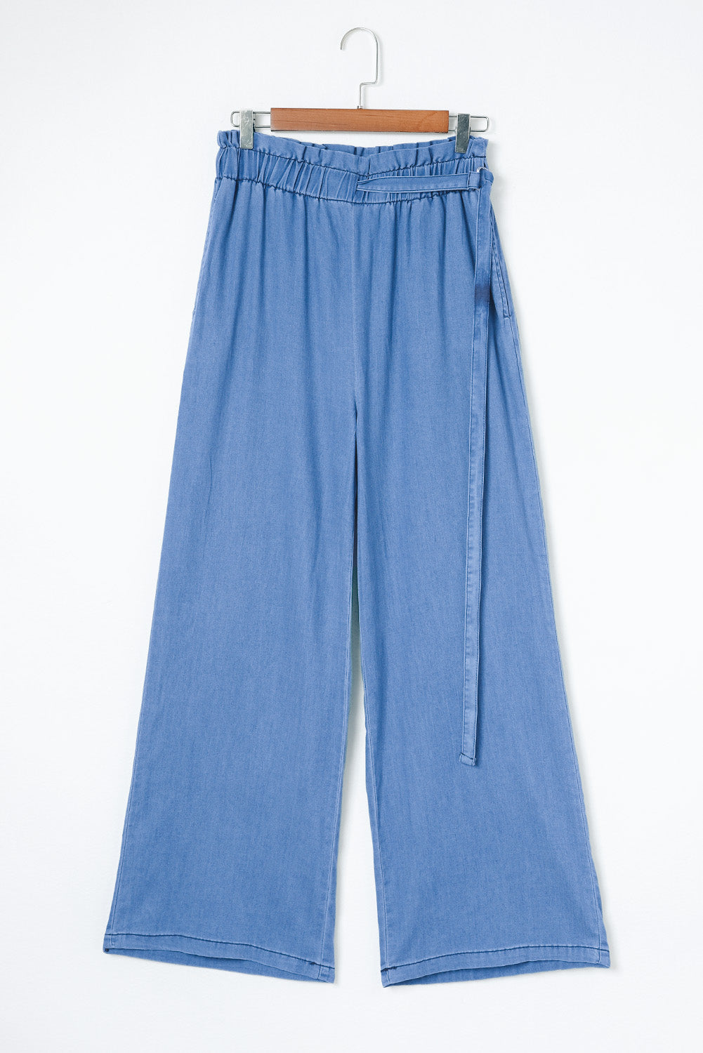 Sky Blue High Waist Pocketed Wide Leg Tencel Jeans - LA Grand