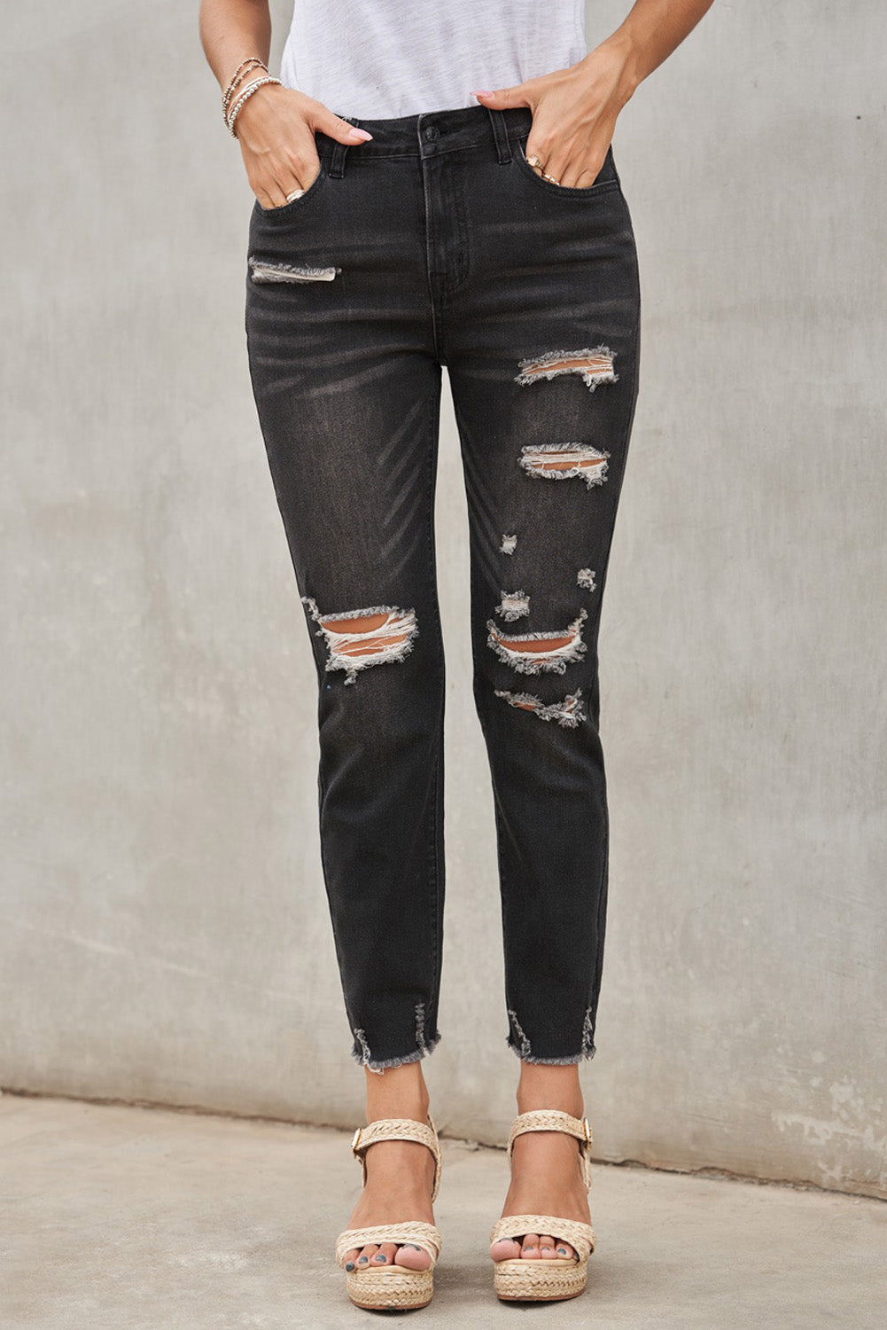 Light Blue Distressed Denim Pants - LA Grand