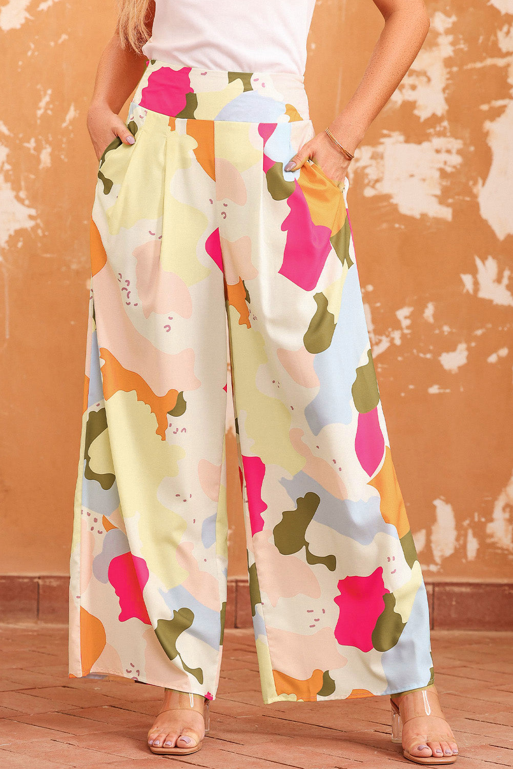 Multicolor Color Palette Print Flowy Wide Leg Pants - LA Grand