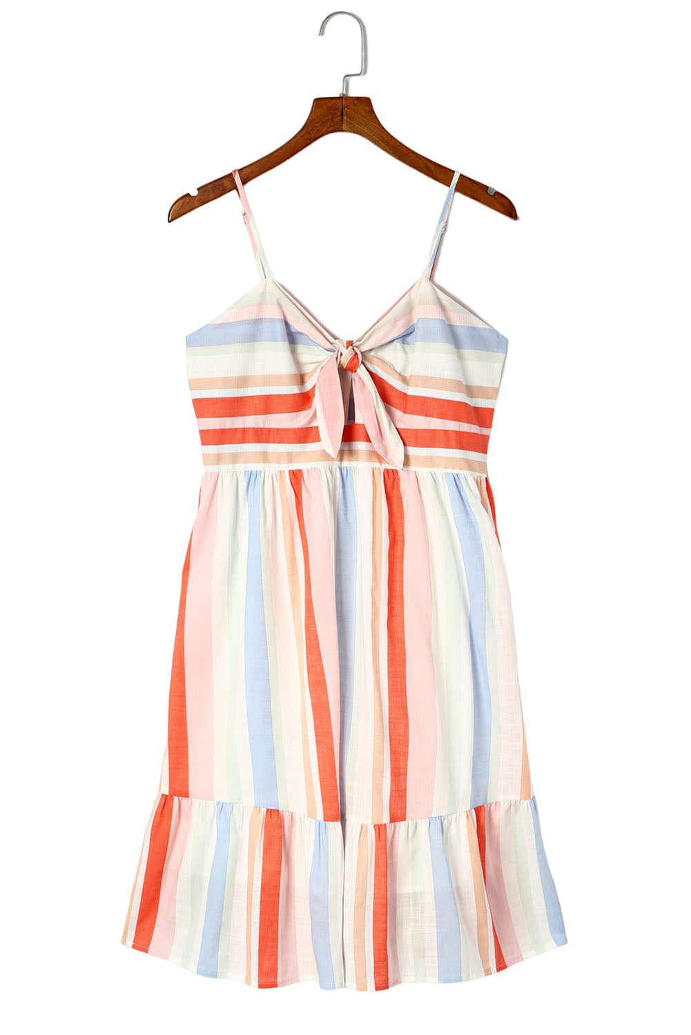 Multicolor Striped Print Knotted Cutout Sleeveless Dress - LA Grand