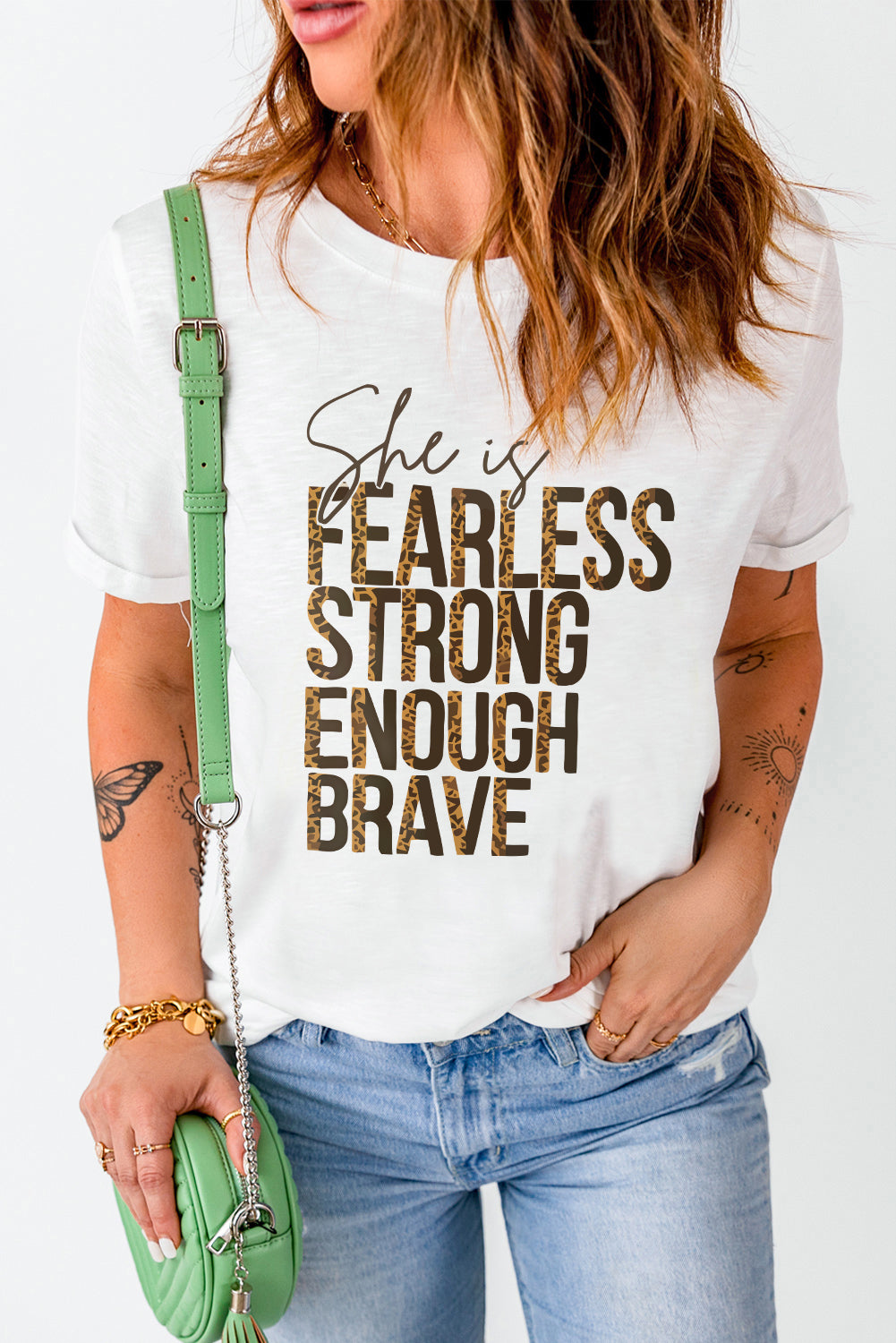 White She is FEARLESS STRONG ENOUGH BRAVE Graphic Tee - LA Grand