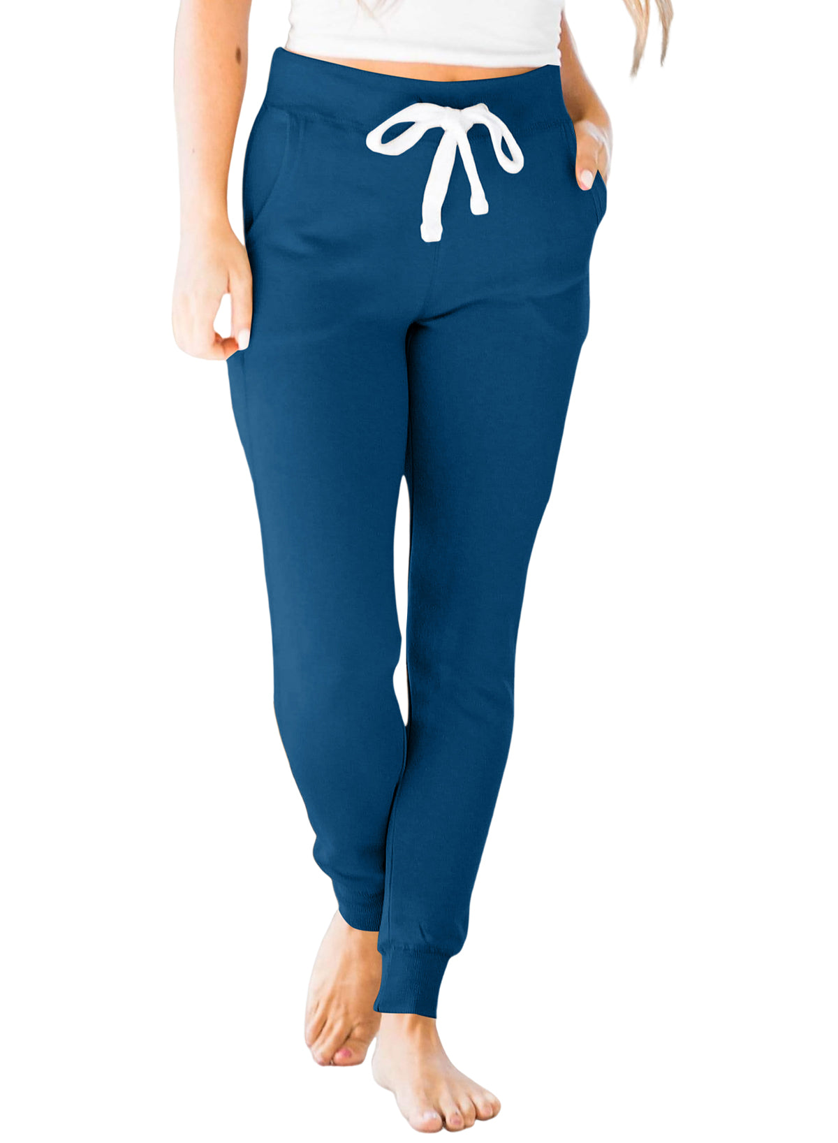 Navy Blue Drawstring Waist Pocketed Joggers - LA Grand