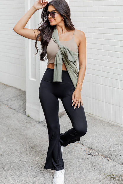 Black Solid Color High Waist Flare Leggings - LA Grand