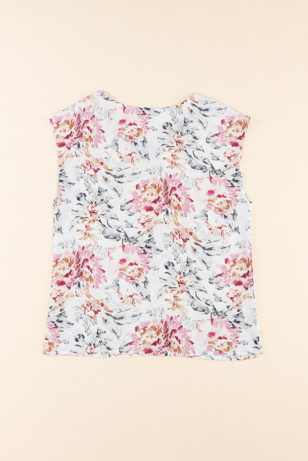 Pink Floral Print Lace Splicing Sleeveless Blouse - LA Grand