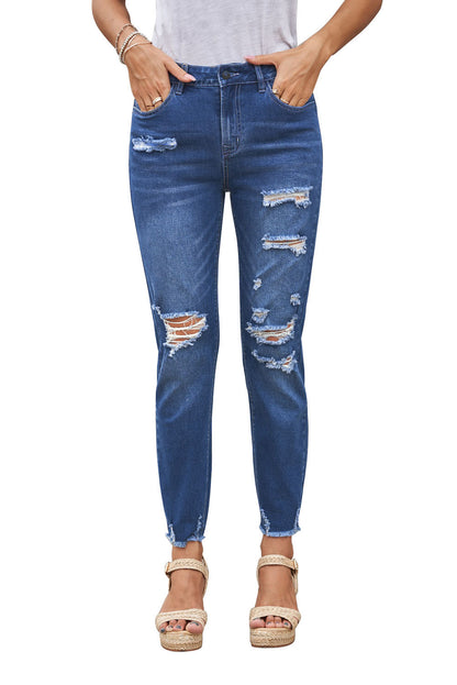 Light Blue Distressed Denim Pants - LA Grand