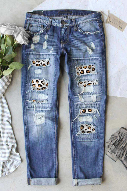 Leopard Print Ripped Jeans - LA Grand