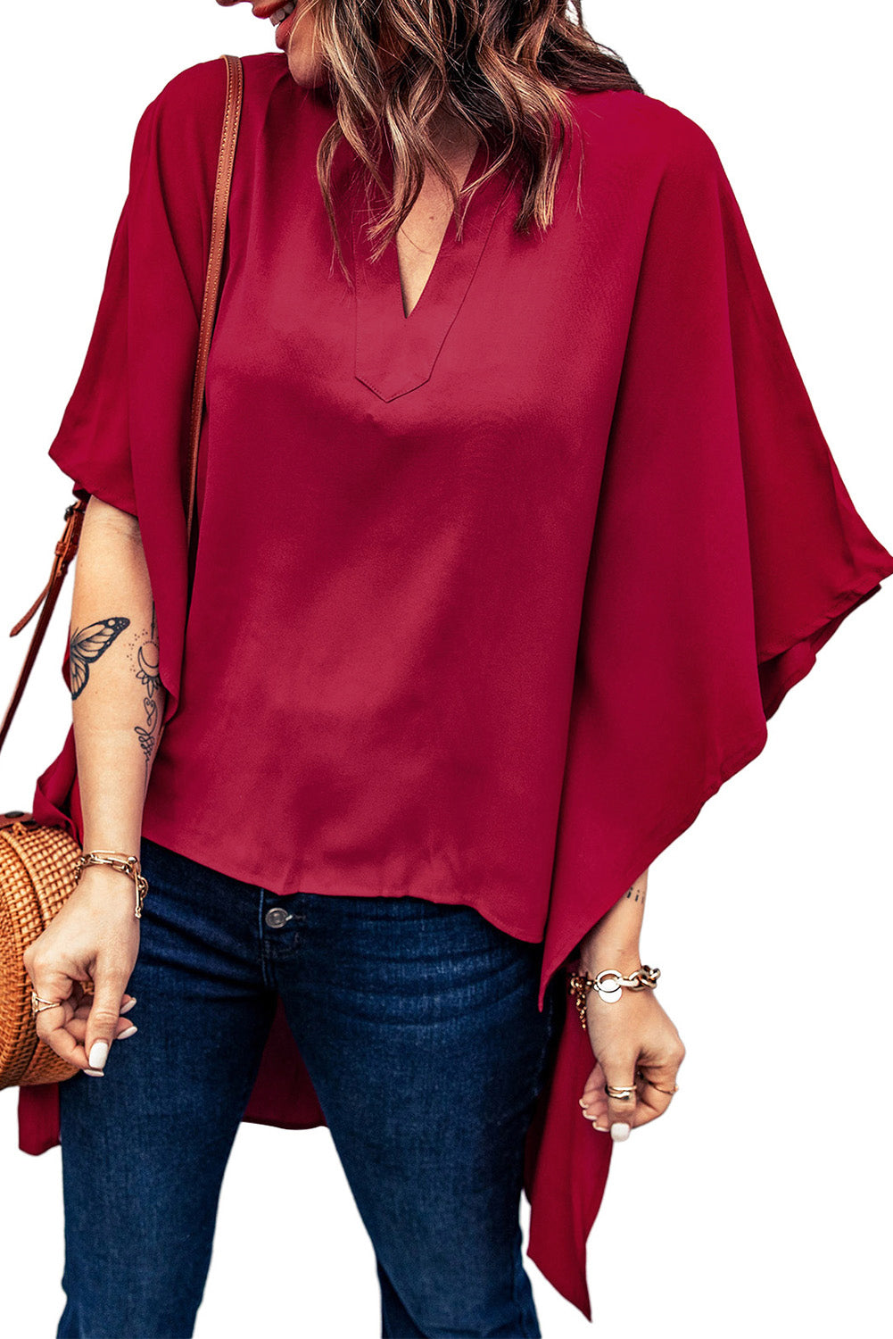 Fiery Red Chic High Low Kimono Top - LA Grand