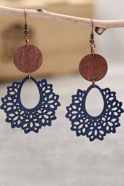 White Hollowed Flower Round Wood Pendant Earrings - LA Grand