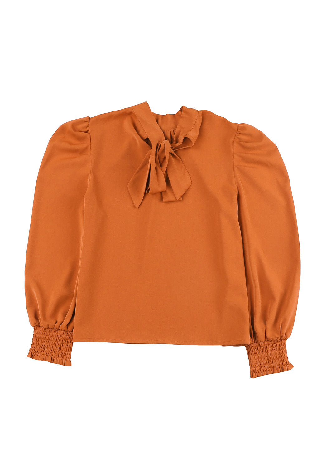 Orange Long Bubble Sleeve Mock Neck Chiffon Blouse - LA Grand