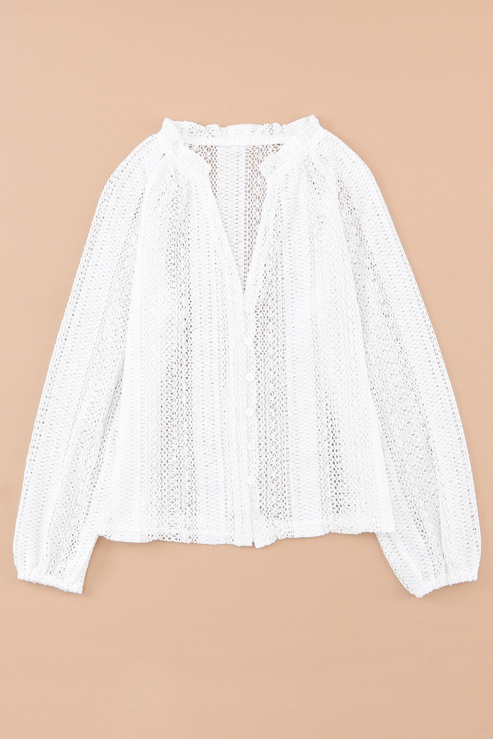 White V-Neck Long Sleeve Button Up Lace Shirt - LA Grand