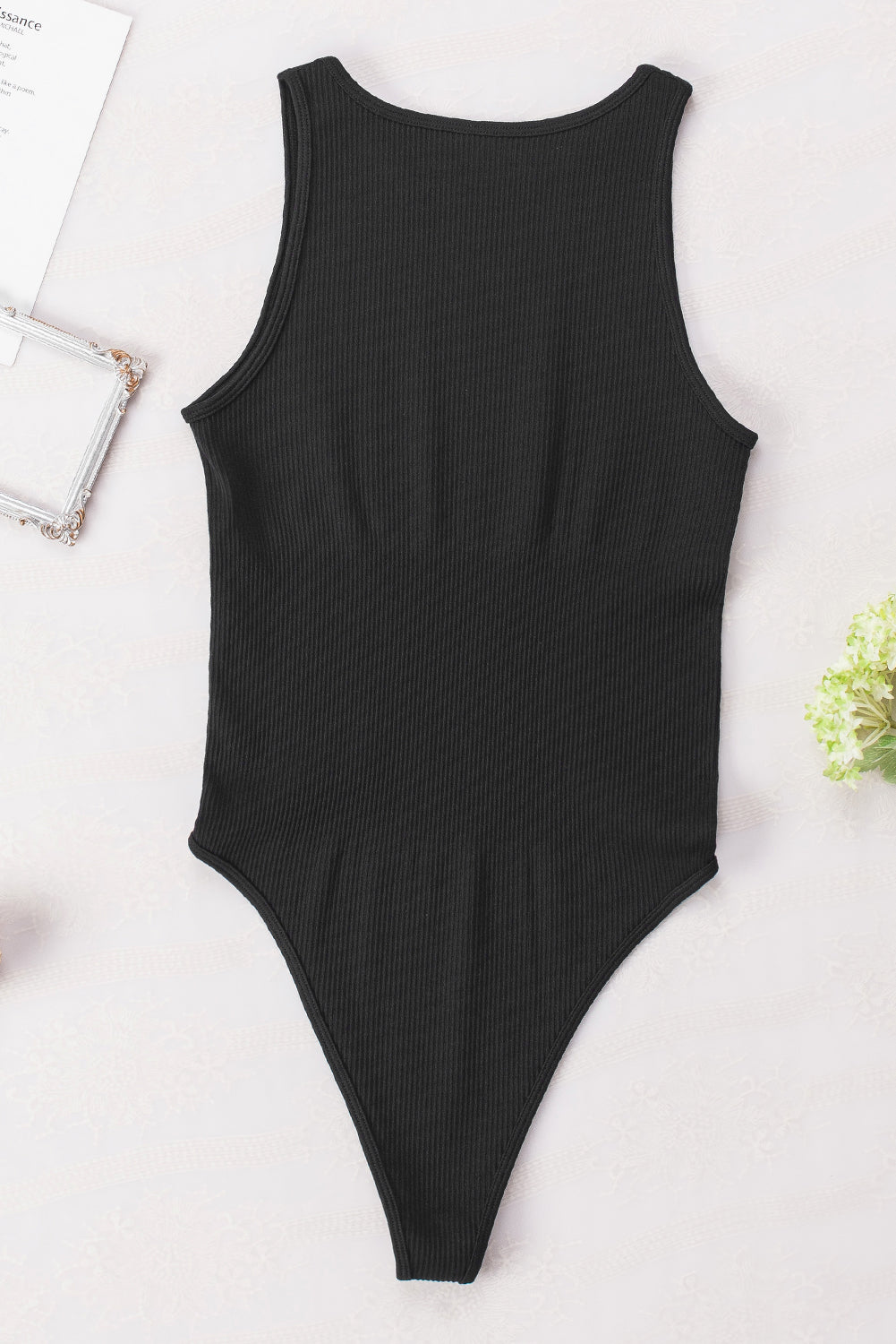 Black Solid Color Ribbed Sleeveless Sport Romper - LA Grand