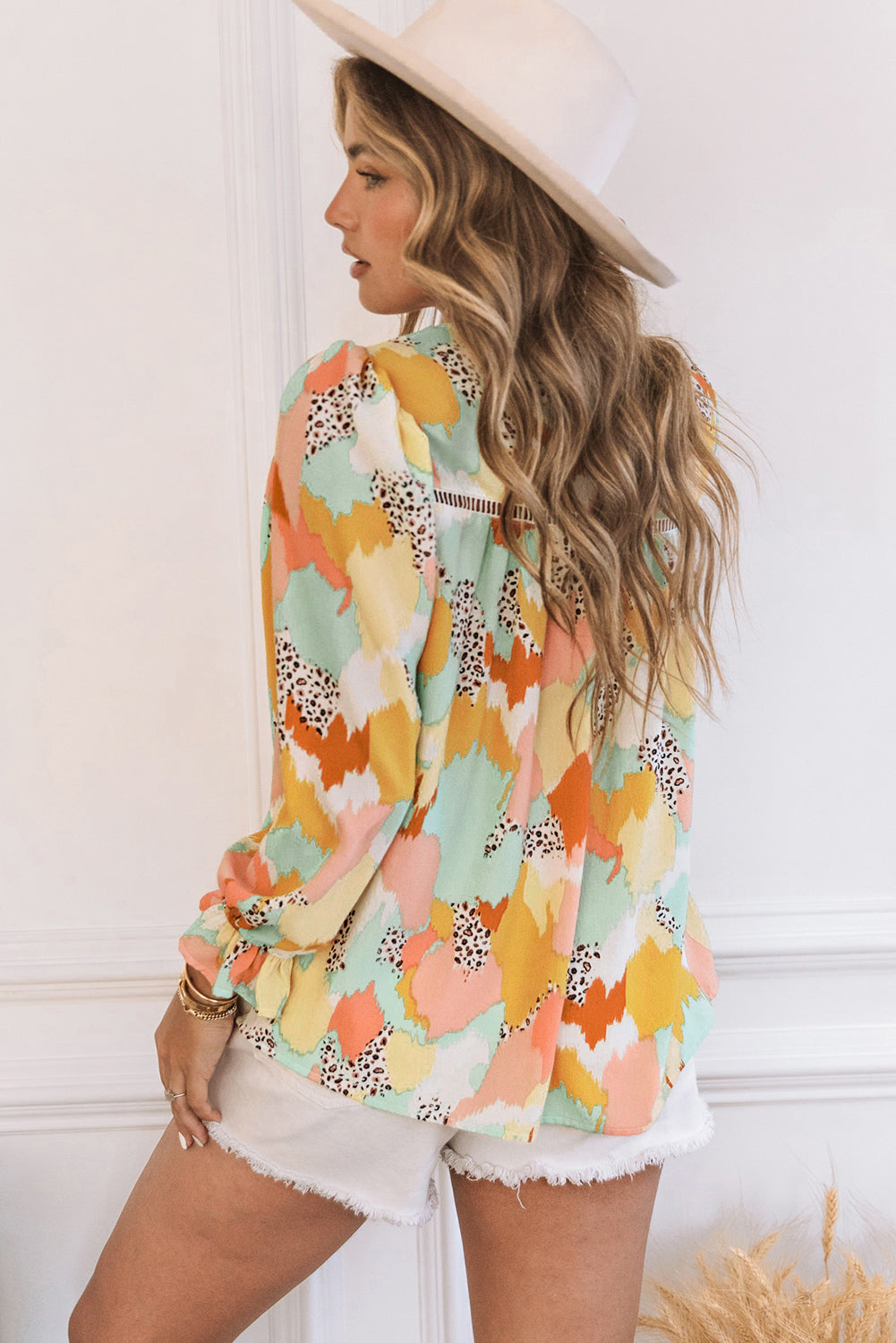 Multicolor Abstract Printed Long Sleeve Blouse - LA Grand