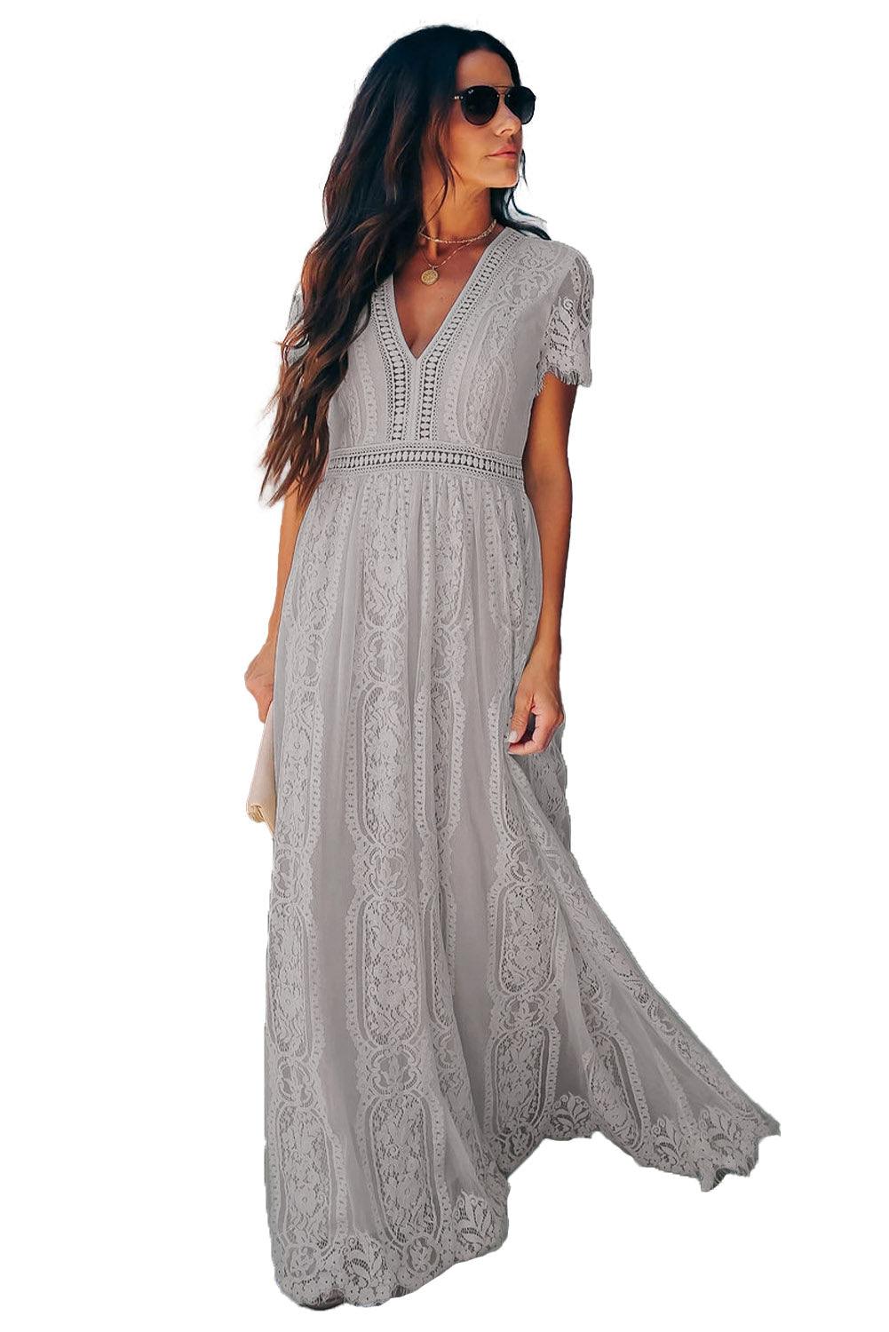 Serenity Sky Lace-Inspired Maxi Dress - LA Grand