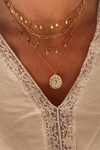 Gold Boho Water Drop Colorful Crystal Pendant Necklace - LA Grand