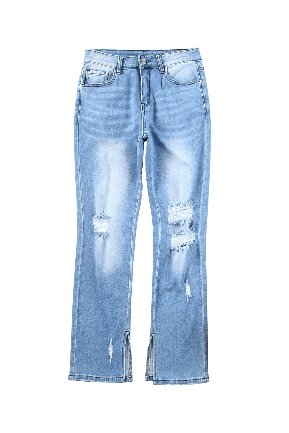 Sky Blue Side Splits Ripped Straight Leg High Waist Jeans - LA Grand