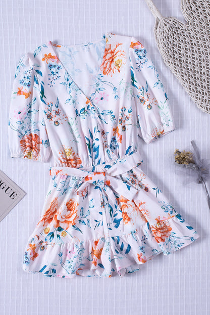 Floral Print Puff Sleeves Romper - LA Grand