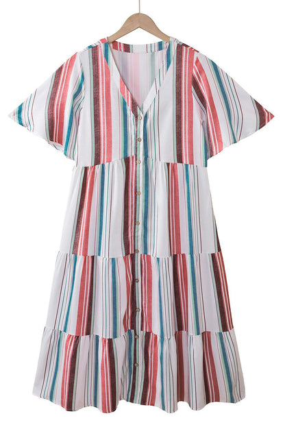 Chic Striped V-Neck Dress - LA Grand