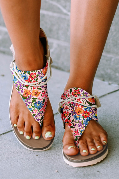 Multicolor Floral Print Zipped Flip Flop Sandals - LA Grand