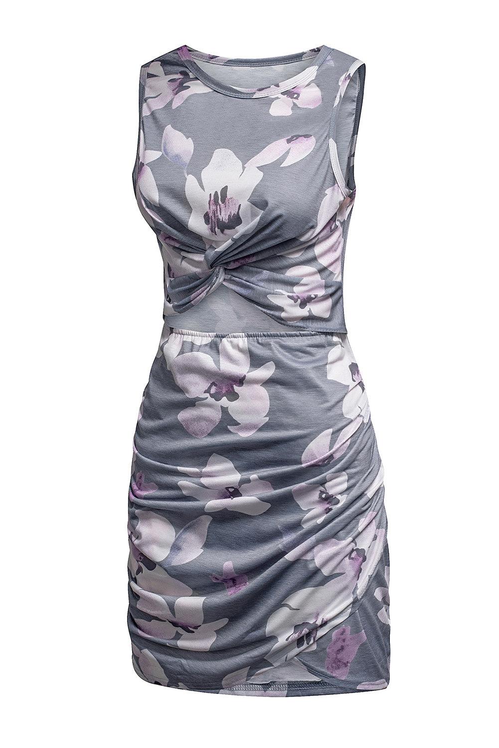 Blossom Charm Wrap-Tie Mini Dress with Floral Hollows - LA Grand