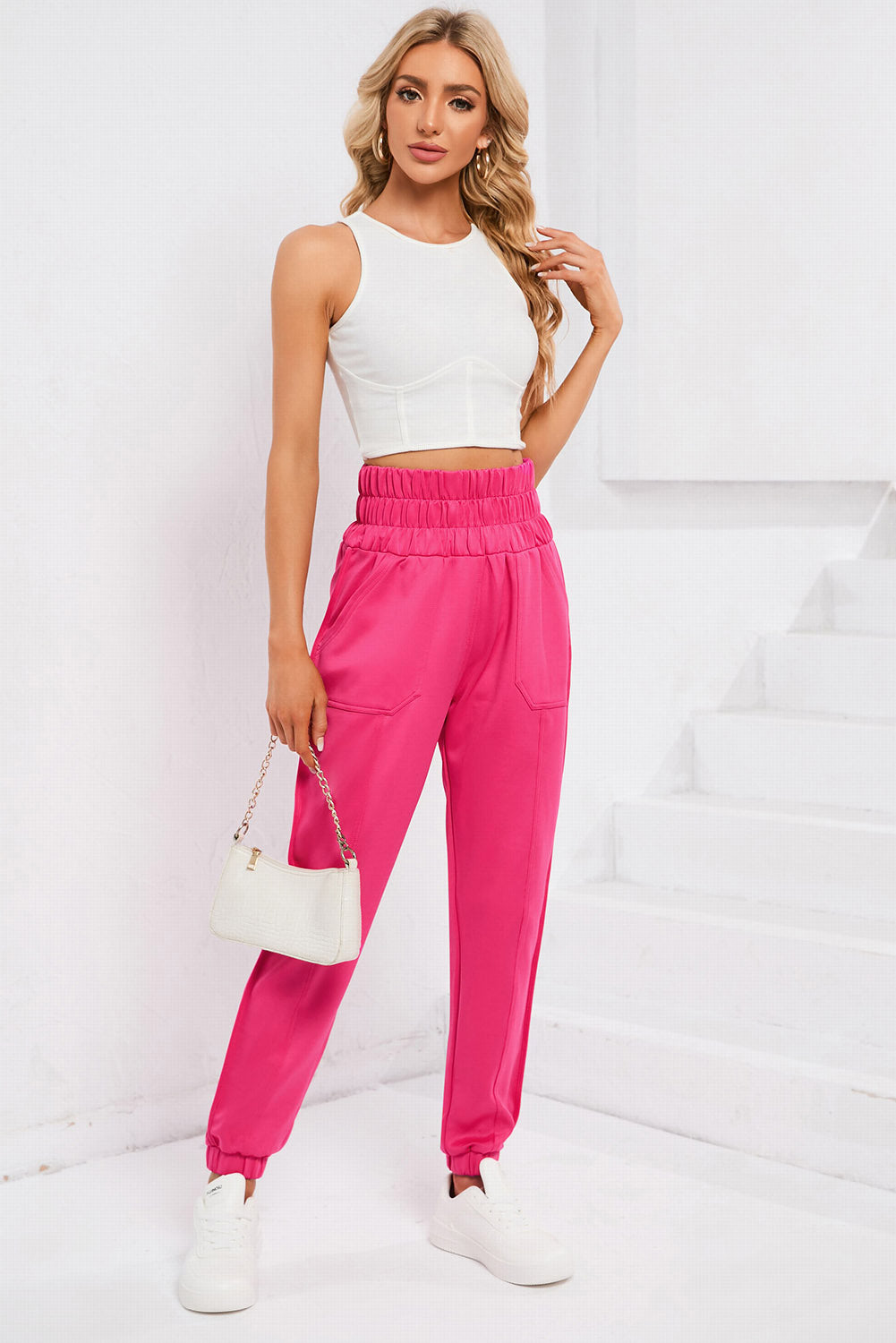 Rose Smocked Waist Jogger Pants - LA Grand