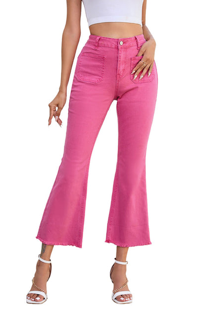 Pink Ankle-length Flare Leg Raw Hem Jeans - LA Grand