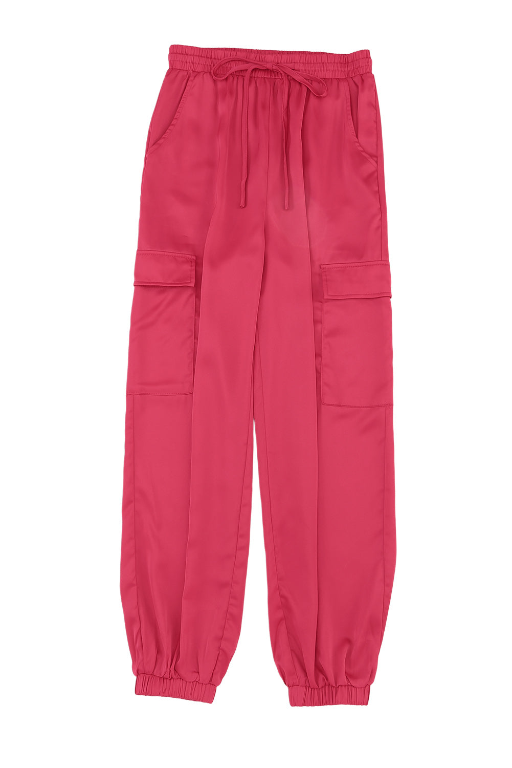 Rose Satin Pocketed Drawstring Elastic Waist Pants - LA Grand