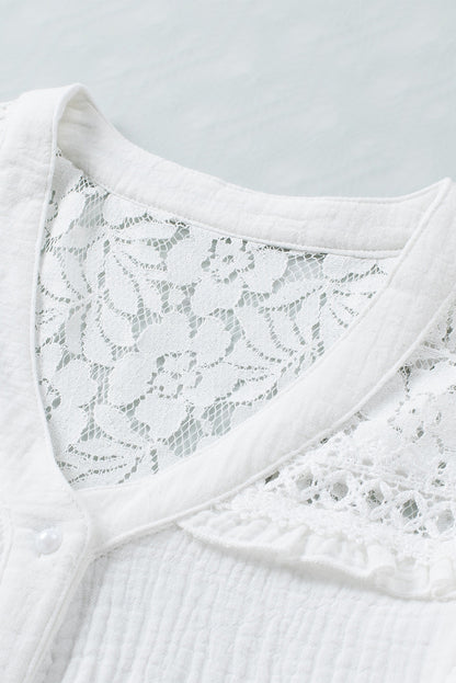 White Floral Lace Crochet Textured Sleeveless Shirt - LA Grand