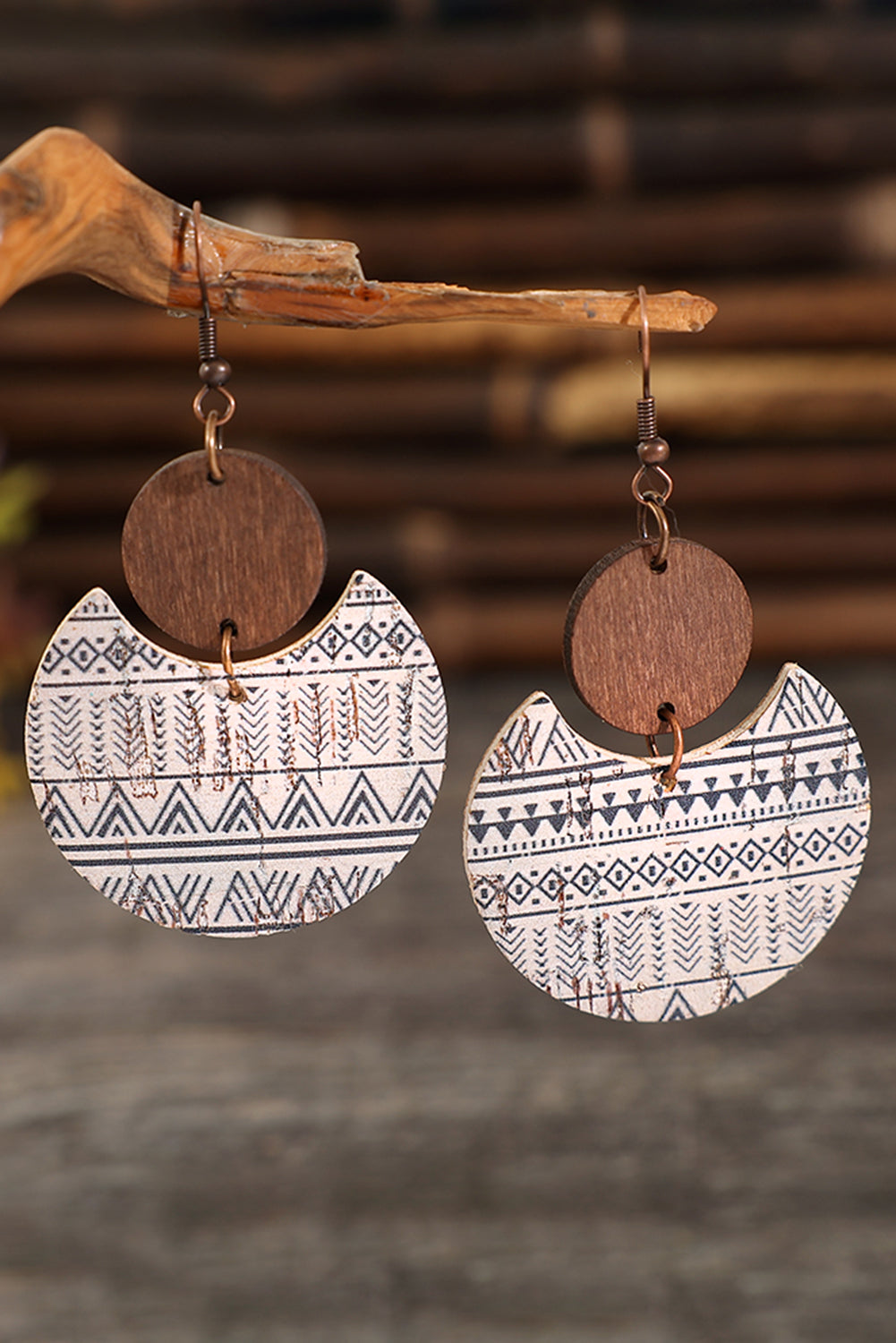 Multicolour Geometric Print Drop Wood Earrings - LA Grand